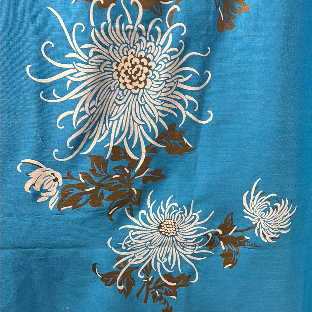 2 Vintage Shaheen Floral turquoise and Brown Fabric panels 26 x 44 D1